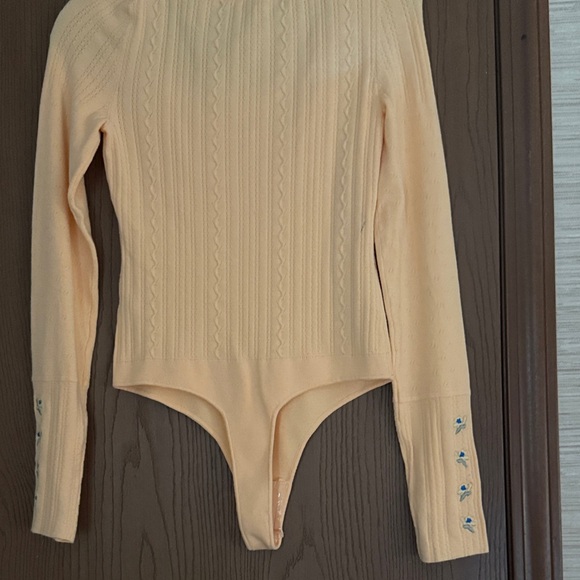 Free People Peach Long Sleeve Bodysuit with embroidery on sleeves - Picture 4 of 16